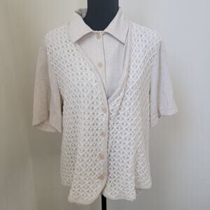 Vintage Linen 90s Made in USA Grandma Cottage‎ Casual Button Down False Vest